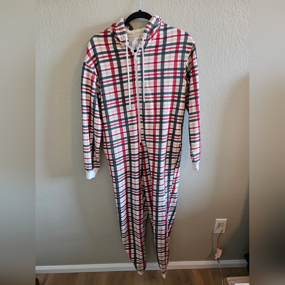 Fabletics Red and Gray Plaid Zip-Up Hoodie